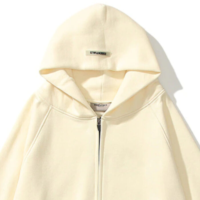 Essentials Reflective Logo Zip-Up Oversized Cream Hoodie - Image 2